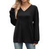 imageWIHOLL Long Sleeve Shirts for Women V Neck Tops Tunic Fall Winter Sweatshirts 2025 Clothes1black