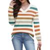 imageWIHOLL Long Sleeve Shirts for Women V Neck Tops Tunic Fall Winter Sweatshirts 2025 Clothes1stripes Orange