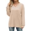 imageWIHOLL Long Sleeve Shirts for Women V Neck Tops Tunic Fall Winter Sweatshirts 2025 ClothesApricot