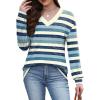 imageWIHOLL Long Sleeve Shirts for Women V Neck Tops Tunic Fall Winter Sweatshirts 2025 ClothesStripes Blue