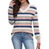 imageWIHOLL Long Sleeve Shirts for Women V Neck Tops Tunic Fall Winter Sweatshirts 2025 ClothesStripes Pink