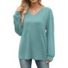 imageWIHOLL Long Sleeve Shirts for Women V Neck Tops Tunic Fall Winter Sweatshirts 2025 ClothesTurquoise