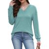 imageWIHOLL Long Sleeve Shirts for Women V Neck Tops Tunic Fall Winter Sweatshirts 2025 ClothesTurquoise