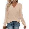 imageWIHOLL Long Sleeve Shirts for Women V Neck Tops Tunic Fall Winter Sweatshirts 2025 ClothesApricot