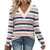 imageWIHOLL Long Sleeve Shirts for Women V Neck Tops Tunic Fall Winter Sweatshirts 2025 ClothesStripes Pink