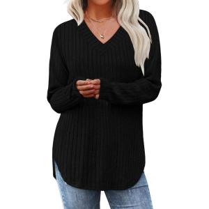 imageWIHOLL Long Sleeve Shirts for Women V Neck Tops Tunic Fall Winter Sweaters 2025 Clothes1black