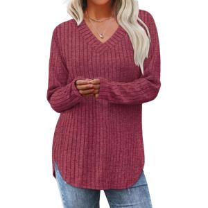 imageWIHOLL Long Sleeve Shirts for Women V Neck Tops Tunic Fall Winter Sweaters 2025 ClothesWinered