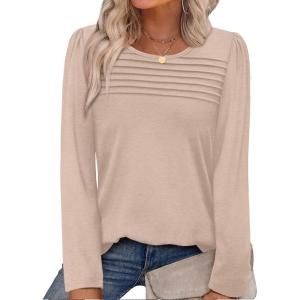 imageWIHOLL Long Sleeve Shirts for Women Crewneck Tops Tunic Fall Winter Sweatshirts 2025 ClothesApricot