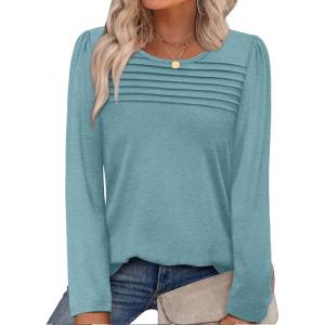 imageWIHOLL Long Sleeve Shirts for Women Crewneck Tops Tunic Fall Winter Sweatshirts 2025 ClothesTurquoise