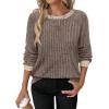 imageWIHOLL Long Sleeve Shirts for Women Lightweight Sweaters Fall Outfits 2025 Color Block Winter Clothing Dressy Casual Soft01khaki