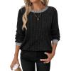 imageWIHOLL Long Sleeve Shirts for Women Lightweight Sweaters Fall Outfits 2025 Color Block Winter Clothing Dressy Casual Soft02black