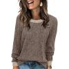 imageWIHOLL Long Sleeve Shirts for Women Lightweight Sweaters Fall Outfits 2025 Color Block Winter Clothing Dressy Casual Soft01khaki