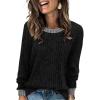 imageWIHOLL Long Sleeve Shirts for Women Lightweight Sweaters Fall Outfits 2025 Color Block Winter Clothing Dressy Casual Soft02black