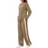 imageWIHOLL 2 Piece Lounge Sets for Women Long Sleeve Tops Wide Leg Sweatpants Sweatsuits with PocketsAricot