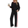 imageWIHOLL 2 Piece Lounge Sets for Women Long Sleeve Tops Wide Leg Sweatpants Sweatsuits with PocketsBlack