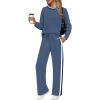 imageWIHOLL 2 Piece Lounge Sets for Women Long Sleeve Tops Wide Leg Sweatpants Sweatsuits with PocketsBlue