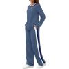 imageWIHOLL 2 Piece Lounge Sets for Women Long Sleeve Tops Wide Leg Sweatpants Sweatsuits with PocketsBlue