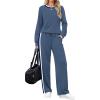 imageWIHOLL 2 Piece Lounge Sets for Women Long Sleeve Tops Wide Leg Sweatpants Sweatsuits with PocketsBlue