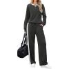 imageWIHOLL 2 Piece Lounge Sets for Women Long Sleeve Tops Wide Leg Sweatpants Sweatsuits with PocketsDeep Grey
