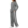 imageWIHOLL 2 Piece Lounge Sets for Women Long Sleeve Tops Wide Leg Sweatpants Sweatsuits with PocketsGrey