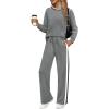 imageWIHOLL 2 Piece Lounge Sets for Women Long Sleeve Tops Wide Leg Sweatpants Sweatsuits with PocketsGrey