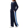 imageWIHOLL 2 Piece Lounge Sets for Women Long Sleeve Tops Wide Leg Sweatpants Sweatsuits with PocketsNavy
