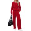 imageWIHOLL 2 Piece Lounge Sets for Women Long Sleeve Tops Wide Leg Sweatpants Sweatsuits with PocketsRed