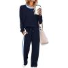 imageWIHOLL 2 Piece Lounge Sets for Women Long Sleeve Tops Wide Leg Sweatpants Sweatsuits with PocketsNavy