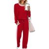 imageWIHOLL 2 Piece Lounge Sets for Women Long Sleeve Tops Wide Leg Sweatpants Sweatsuits with PocketsRed