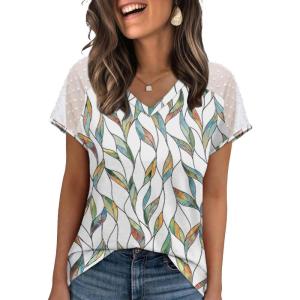 imageWIHOLL Summer Tops for Women V Neck TShirts Swiss Dot Short Sleeve Shirts Casual Fashion Blouses