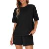 imageWIHOLL 2 Piece Lounge Sets for Women 2 Piece Lounge Matching Short Sleeve Tops Shorts Pants with Pocket ClothingBlack