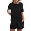 imageWIHOLL 2 Piece Lounge Sets for Women 2 Piece Lounge Matching Short Sleeve Tops Shorts Pants with Pocket ClothingBlack