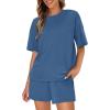 imageWIHOLL 2 Piece Lounge Sets for Women 2 Piece Lounge Matching Short Sleeve Tops Shorts Pants with Pocket ClothingBlue