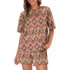 imageWIHOLL 2 Piece Lounge Sets for Women 2 Piece Lounge Matching Short Sleeve Tops Shorts Pants with Pocket ClothingBoho Print