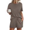 imageWIHOLL 2 Piece Lounge Sets for Women 2 Piece Lounge Matching Short Sleeve Tops Shorts Pants with Pocket ClothingCoffee