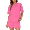 imageWIHOLL 2 Piece Lounge Sets for Women 2 Piece Lounge Matching Short Sleeve Tops Shorts Pants with Pocket ClothingHot Pink