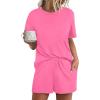 imageWIHOLL 2 Piece Lounge Sets for Women 2 Piece Lounge Matching Short Sleeve Tops Shorts Pants with Pocket ClothingHot Pink