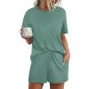imageWIHOLL 2 Piece Lounge Sets for Women 2 Piece Lounge Matching Short Sleeve Tops Shorts Pants with Pocket ClothingLight Green