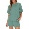 imageWIHOLL 2 Piece Lounge Sets for Women 2 Piece Lounge Matching Short Sleeve Tops Shorts Pants with Pocket ClothingLight Green