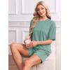 imageWIHOLL 2 Piece Lounge Sets for Women 2 Piece Lounge Matching Short Sleeve Tops Shorts Pants with Pocket ClothingLight Green