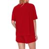 imageWIHOLL 2 Piece Lounge Sets for Women 2 Piece Lounge Matching Short Sleeve Tops Shorts Pants with Pocket ClothingRed
