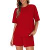 imageWIHOLL 2 Piece Lounge Sets for Women 2 Piece Lounge Matching Short Sleeve Tops Shorts Pants with Pocket ClothingRed
