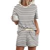 imageWIHOLL 2 Piece Lounge Sets for Women 2 Piece Lounge Matching Short Sleeve Tops Shorts Pants with Pocket ClothingStripes Black