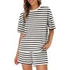 imageWIHOLL 2 Piece Lounge Sets for Women 2 Piece Lounge Matching Short Sleeve Tops Shorts Pants with Pocket ClothingStripes Black