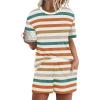 imageWIHOLL 2 Piece Lounge Sets for Women 2 Piece Lounge Matching Short Sleeve Tops Shorts Pants with Pocket ClothingStripes Orange