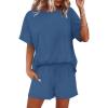 imageWIHOLL 2 Piece Lounge Sets for Women 2 Piece Lounge Matching Short Sleeve Tops Shorts Pants with Pocket ClothingBlue