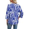 imageWIHOLL 34 Length Sleeve Womens Tops Boho V Neck Lace Shirts Trendy Blouses Dressy Casual Vacation Clothes02  Blue Tribal White Floral