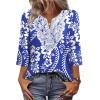 imageWIHOLL 34 Length Sleeve Womens Tops Boho V Neck Lace Shirts Trendy Blouses Dressy Casual Vacation Clothes02  Blue Tribal White Floral