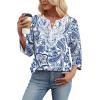 imageWIHOLL 34 Length Sleeve Womens Tops Boho V Neck Lace Shirts Trendy Blouses Dressy Casual Vacation Clothes02  White Tribal Blue Floral