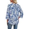 imageWIHOLL 34 Length Sleeve Womens Tops Boho V Neck Lace Shirts Trendy Blouses Dressy Casual Vacation Clothes02  White Tribal Blue Floral